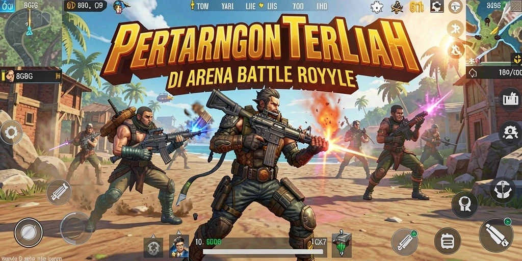 Gameplay mendebarkan di arena <strong>Battle Royale</strong> yang luas.