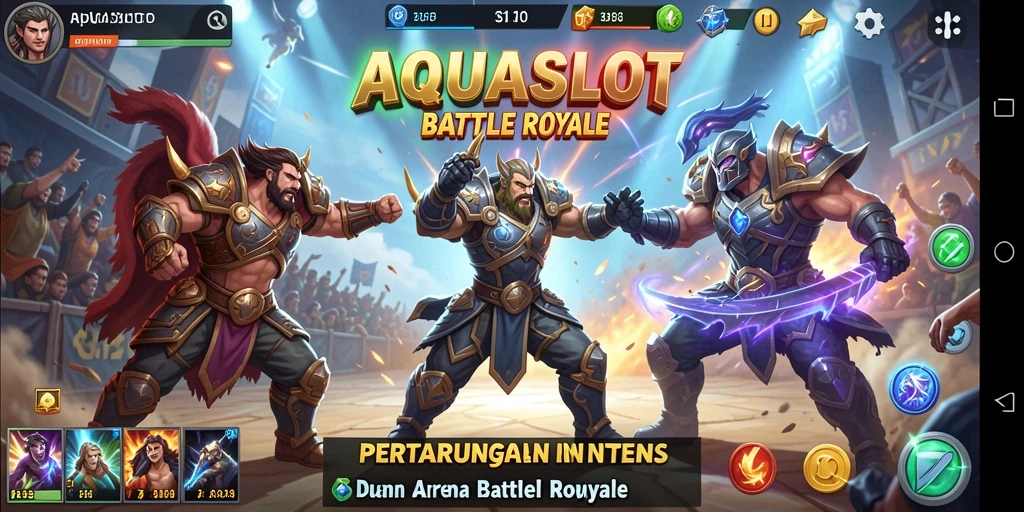 Tampilan gameplay AQUASLOT yang intens dan menegangkan dalam pertandingan Battle Royale.