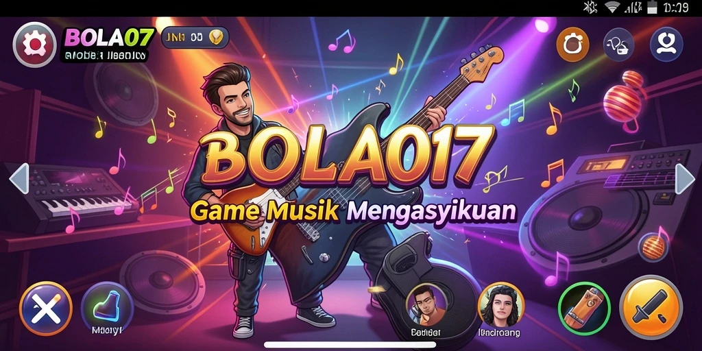 Tampilan gameplay seru dari BOLA07 dengan berbagai alat musik.