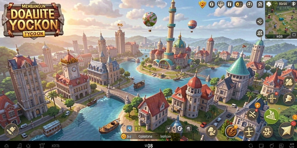 Tangkapan layar gameplay F08 yang menampilkan keseruan membangun kota.