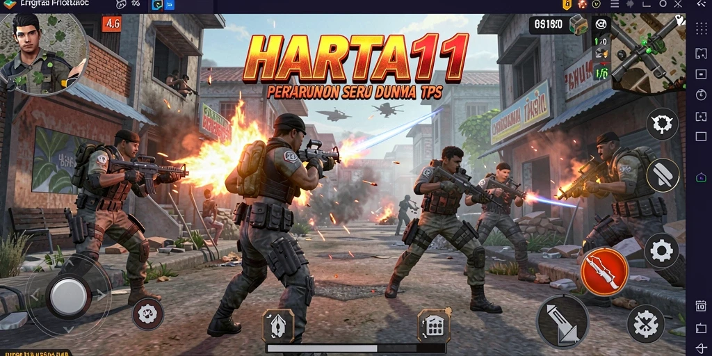 Tampilan gameplay HARTA11 yang menegangkan dalam pertempuran TPS.