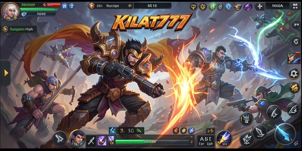 Tampilan permainan KILAT777 dengan karakter beraksi di arena MOBA.