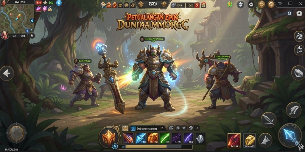 Tampilan gameplay epik dari MADU303 yang menggambarkan petualangan MMORPG.