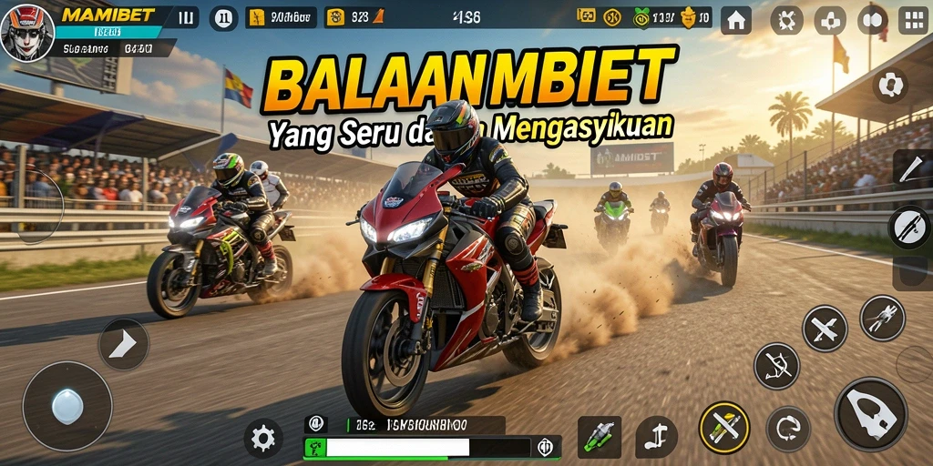 Tampilan gameplay MAMIBET yang menarik saat balapan motor.