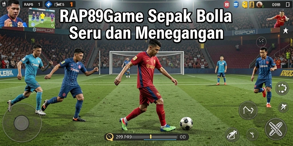Screenshot gameplay RAP89, menampilkan aksi seru di lapangan sepak bola.