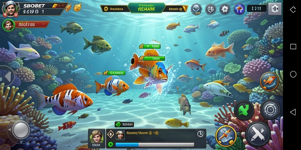 Tampilan gameplay seru SBOBET saat menangkap ikan.