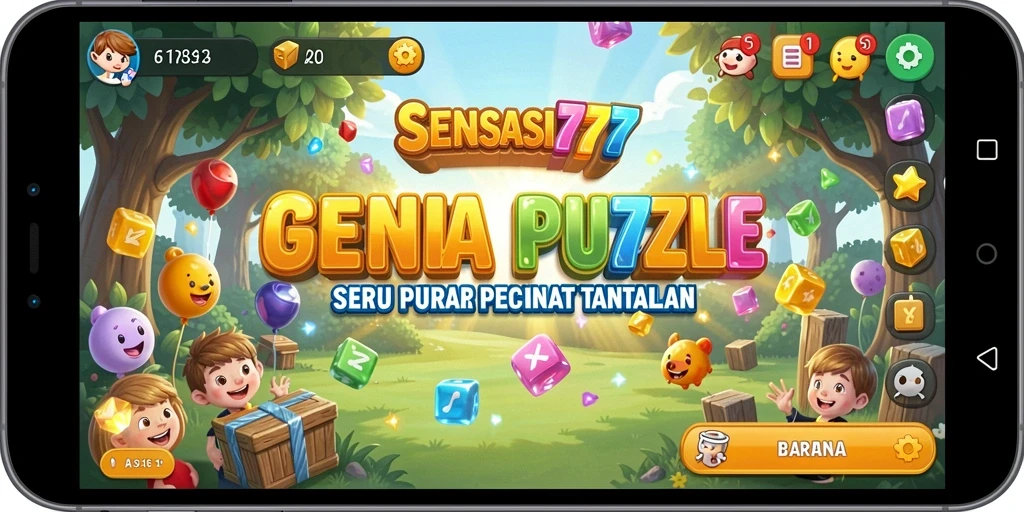 Tampilan gameplay seru SENSASI777 dengan tantangan Puzzle yang menarik.