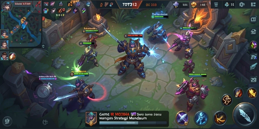 Screenshot menunjukkan aksi intens dalam pertandingan MOBA TOTO12.