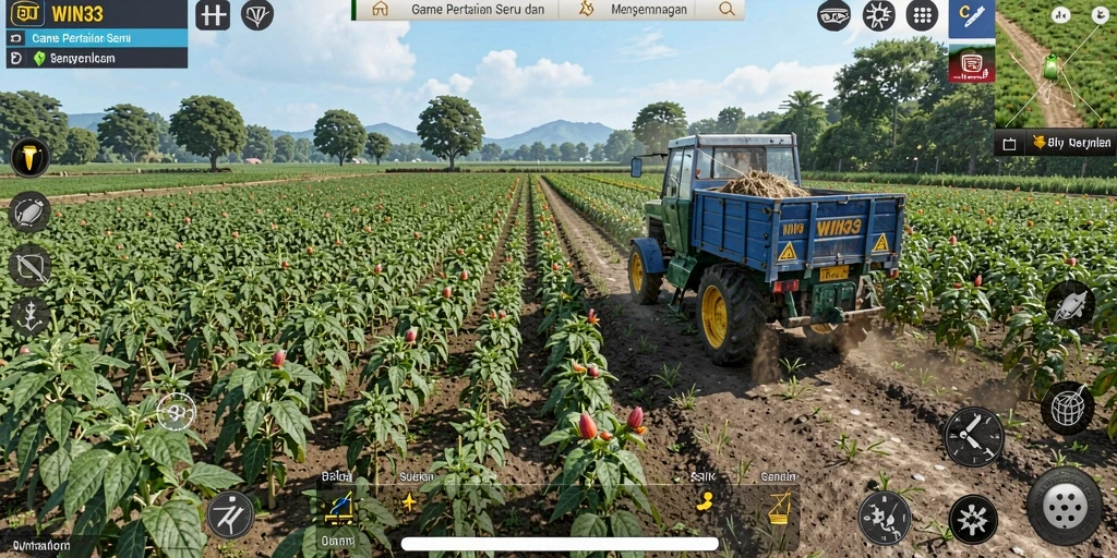 Screenshot gameplay WIN33 yang menunjukkan aktivitas bertani yang seru.