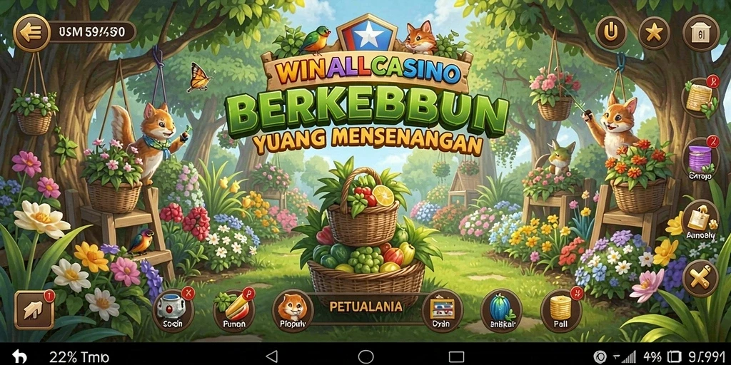 Screenshot gameplay menampilkan kebun yang indah dalam WINALLCASINO.